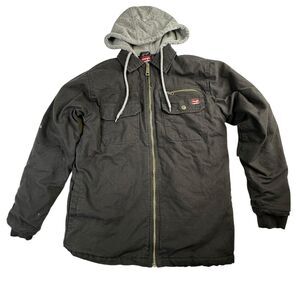 Wrangler Canvas‎ Hoodie Workwear Jacket Mens Small Quilted Lined Black Full Zip
